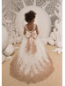 Ivory Lace Tulle Corset Back With Bow Flower Girl Dress 